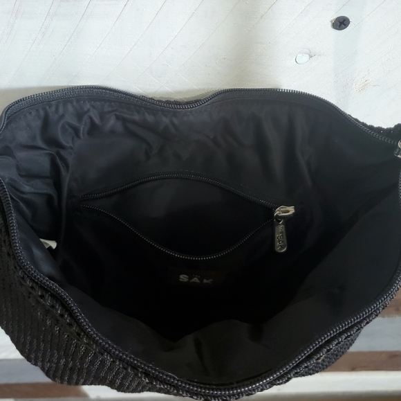 The Sak Black Crochet Boho Hobo Shoulder Hand Bag Purse - Picture 10 of 13